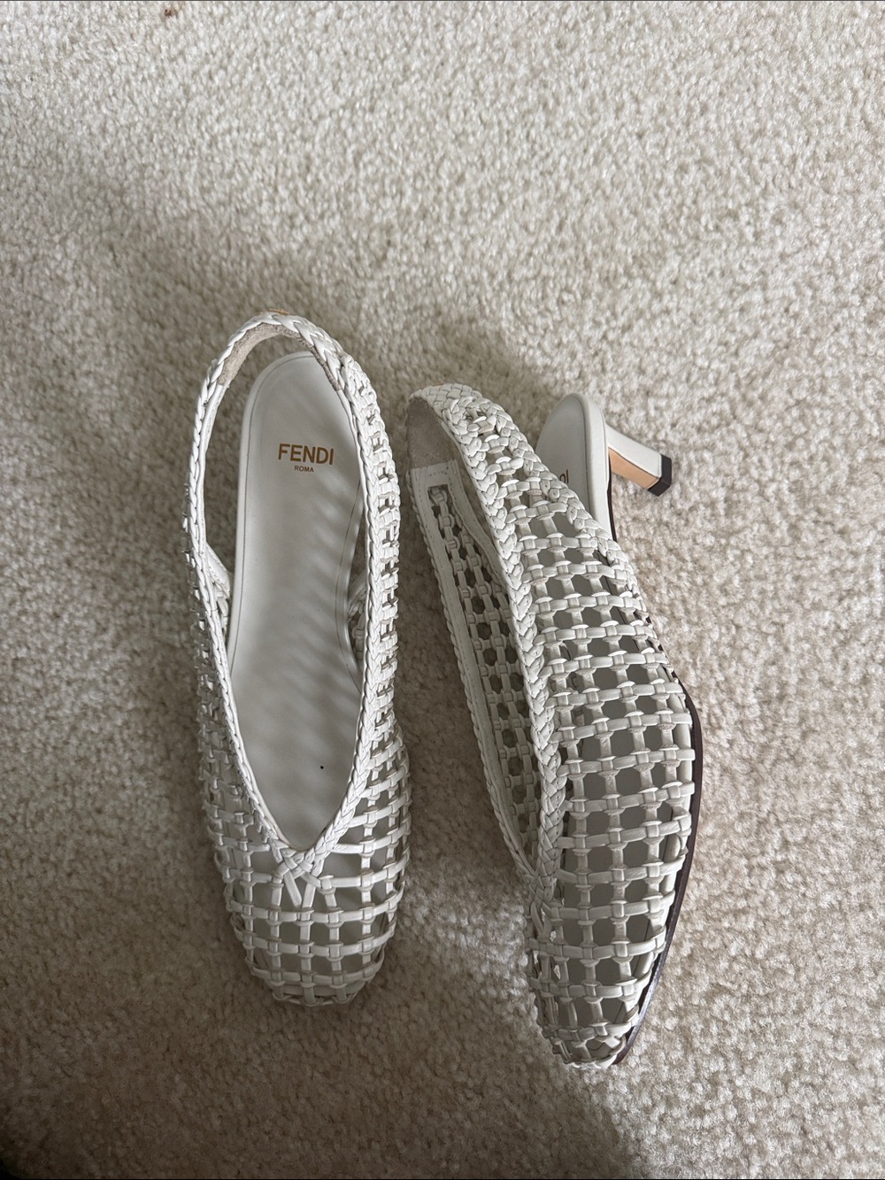 Fendi Cream Woven Slingback Block Heels